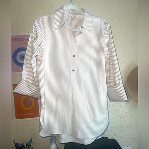 Preston & York M Hamptons Summer Button Down Collar Blouse Polo Dressy Sand